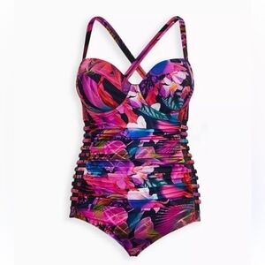 TORRID Slim Fix Underwire Lattice Side One Piece Floral Swimsuit in 2X D/DD